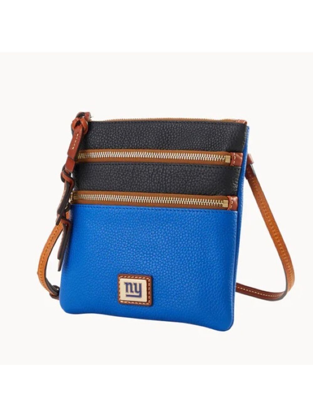 Dooney & Bourke NY Giants Triple Zip Pebbled Leather Crossbody Blue NWT $278 - Picture 3 of 9
